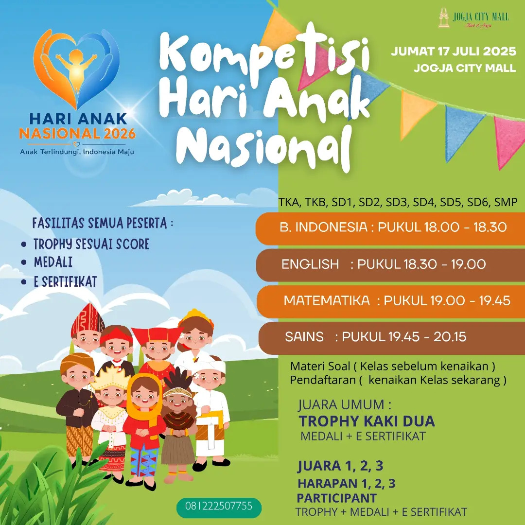 Kompetisi Hari Anak Nasional 2026 Hadir di Jogja City Mall, Ajak Anak Berprestasi Lewat Ajang Edukatif